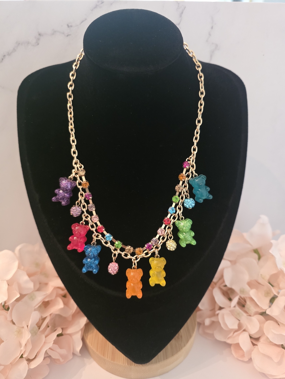 Betsey Johnson - Multicolor Gummy Bear Charm Necklace - Gold Tone